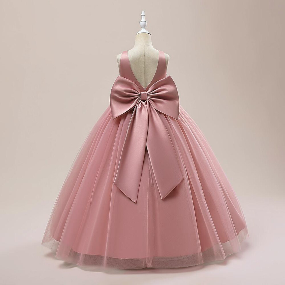 (dark pink, 6) Big Bow Girls Bridesmaids Dress Long White Wedding Party Prom Pageant Princess Dresses First Communiom Formal Birthday Ball Gown