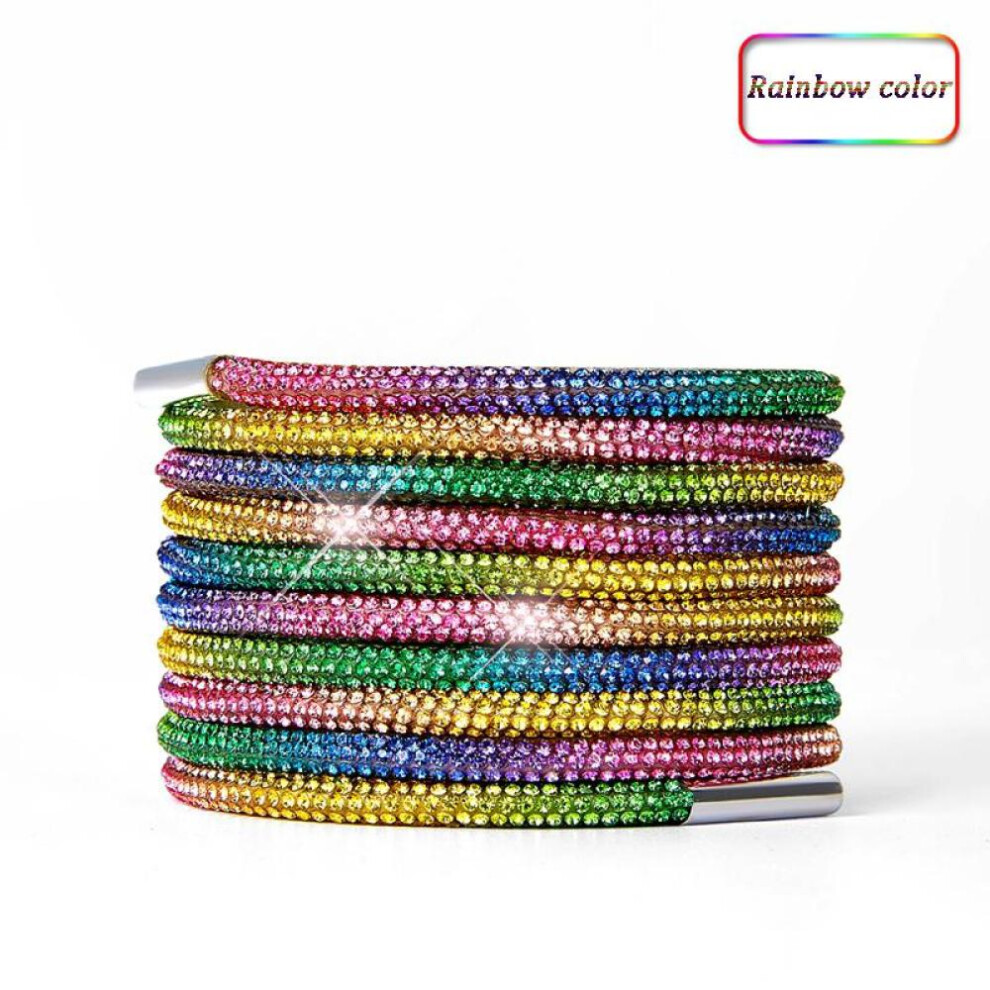(green,yellow, 160CM) No.8 1pcs Luxury Rhinestone Shoelaces Rainbow Diamond Shoe Lace Sneakers Laces Shoes Round Shoelace Af1 100/120/140/160cm Diy Strings