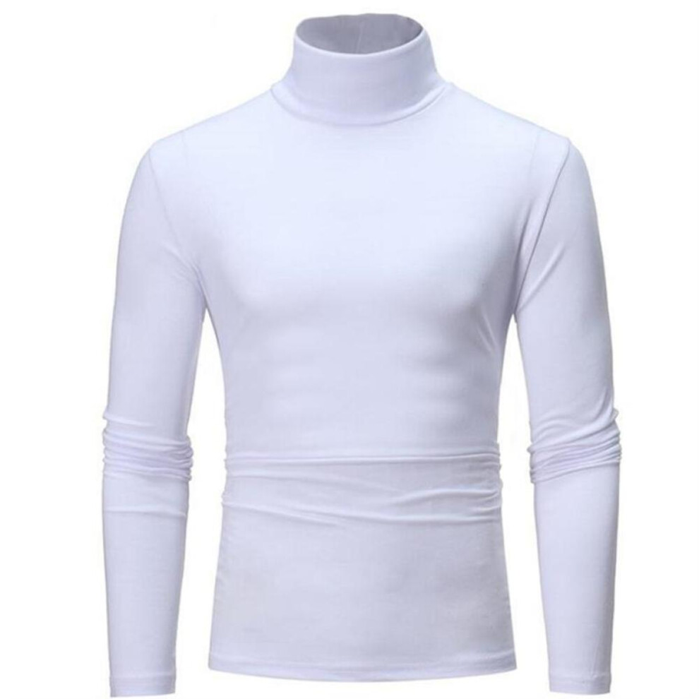 (white, M) Men&apos;s Slim Knit Turtleneck Pullover Fashion Long Sleeve T-shirt Base Shirt