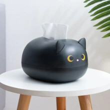 (Black) Kawaii Cat Tissue Box Livingroom Napkin Storage Box Kitchen Paper Container Desktop Toilet Paper Holder for Bathroom Dormitory