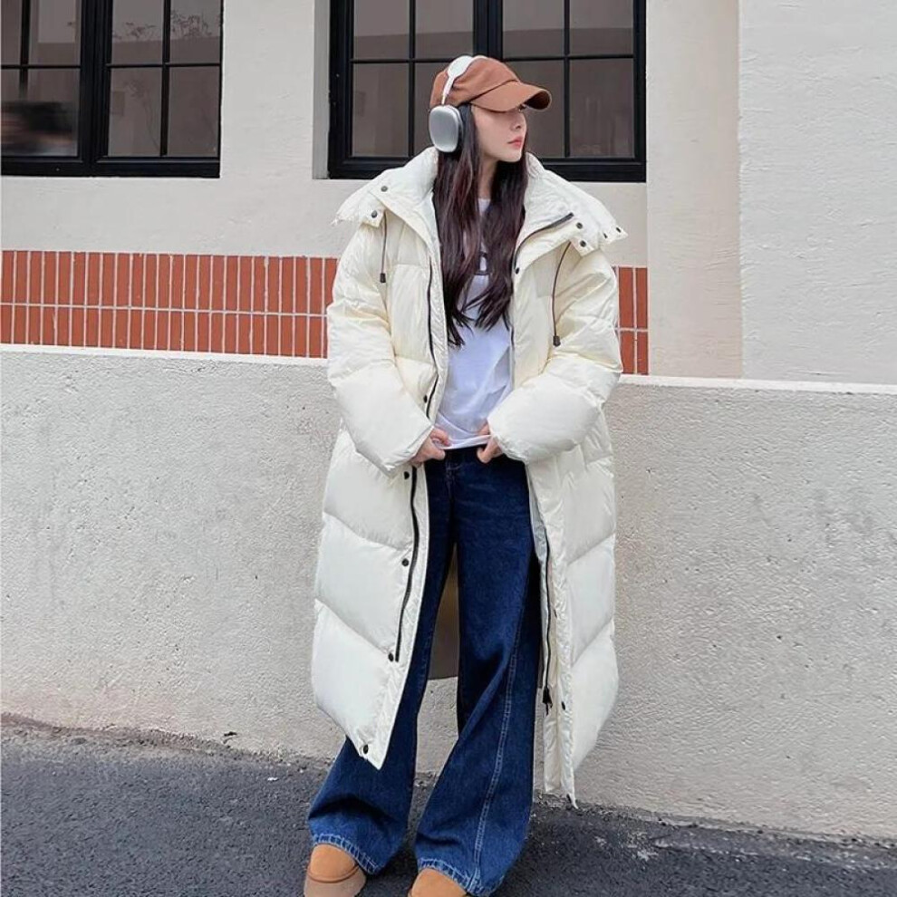 (white, S) 2023 Warm Winter Pink Hooded Long Parka Chaqueta Thick Windproof Overcoat Casual Snow Wear Cotton Padded Women New