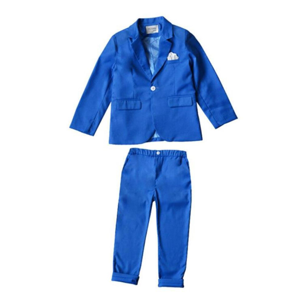 (royal blue, 100cm) Spring Autumn Formal Boys Suit Set Children Party Host Wedding Costume Little Kids Blazer  Pants Clothing Sets