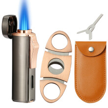 (Grey) 420 Carbon Steel Cigar Cutter and Lighter Set.