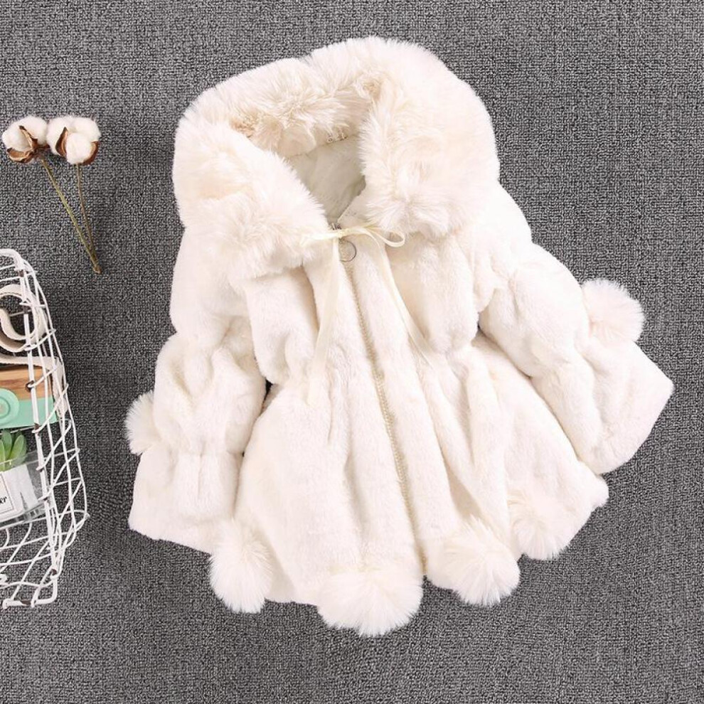 (white, 130) 1-7 Year Baby Girls Jacket Autumn Winter Warm Faux Fur Coat For Girls Christmas Princess Outwear Fashion Plush Children Clothing