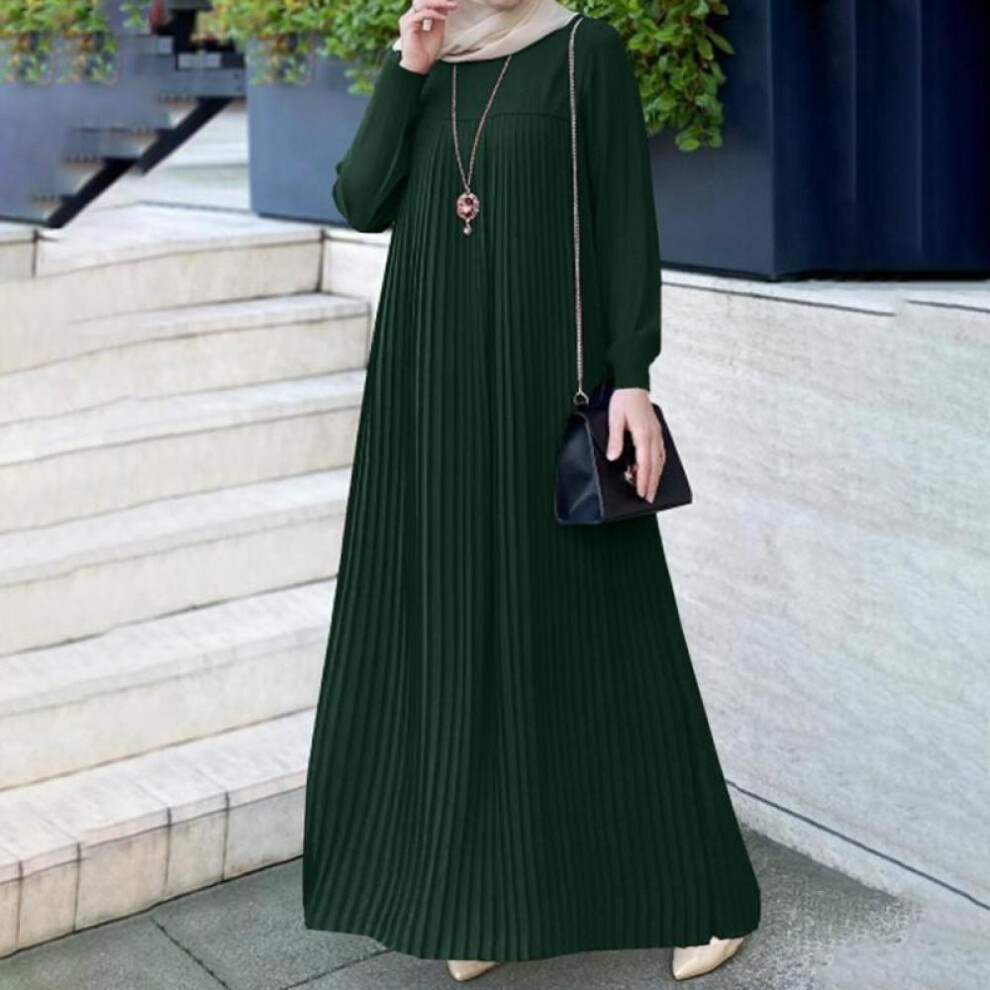 (dark green, XXXL) Muslims Clothes Women Dresses Solid Color Long-sleeved Shirt Dress Casual Pocket Robe Musulman Dubai Muslim Kaftan Muslim Dresses Oversize S-5xl