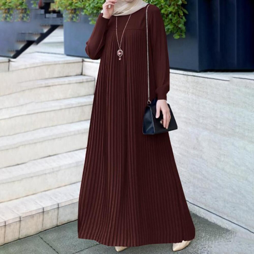 (wine red, L) Muslims Clothes Women Dresses Solid Color Long-sleeved Shirt Dress Casual Pocket Robe Musulman Dubai Muslim Kaftan Muslim Dresses Oversize S-5xl