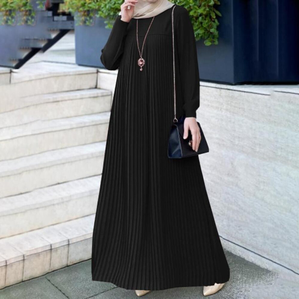 (black, XXL) Muslims Clothes Women Dresses Solid Color Long-sleeved Shirt Dress Casual Pocket Robe Musulman Dubai Muslim Kaftan Muslim Dresses Oversize S-5xl