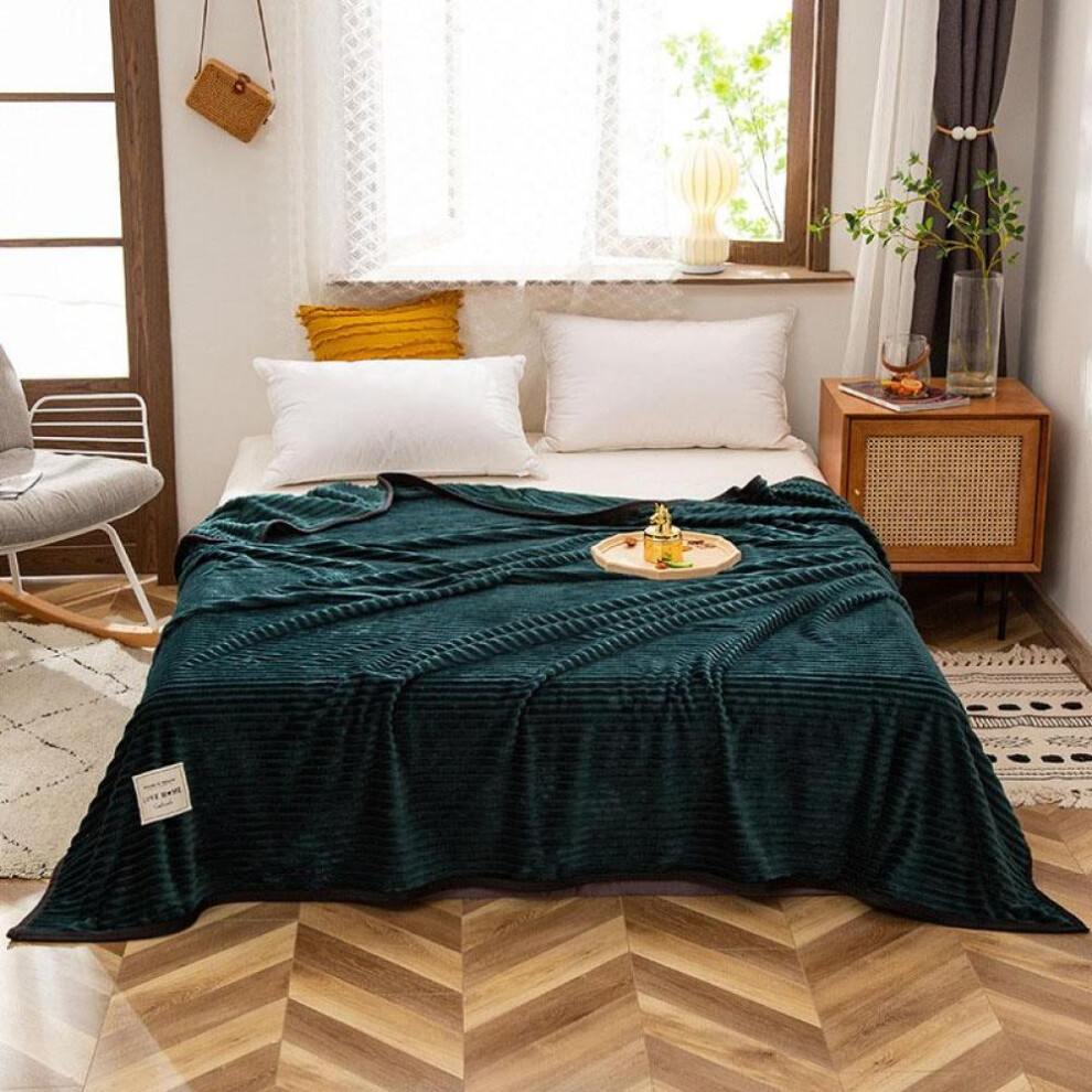 (dark green, 150*200cm) Winter Thick Coral Fleece Blanket Simple Style Warm Blanket Household Blanket Twin Queen King