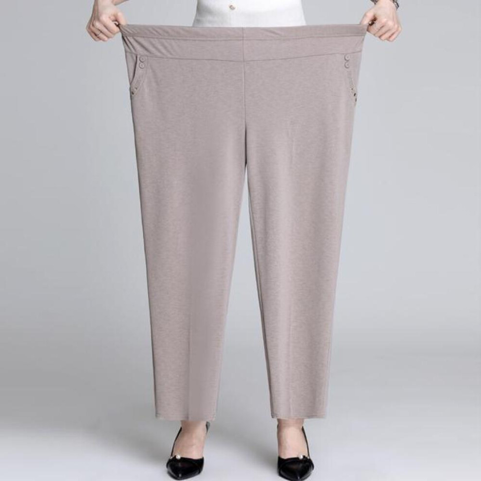 (khaki, XXXL) New Women Summer Pants Solid Elastic High Waist Casual Pants Middle-aged Mother Pants Loose Straight Pants