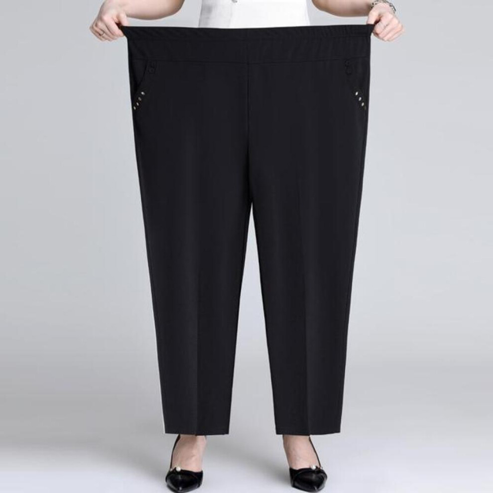 (black, XXXXXXL) New Women Summer Pants Solid Elastic High Waist Casual Pants Middle-aged Mother Pants Loose Straight Pants