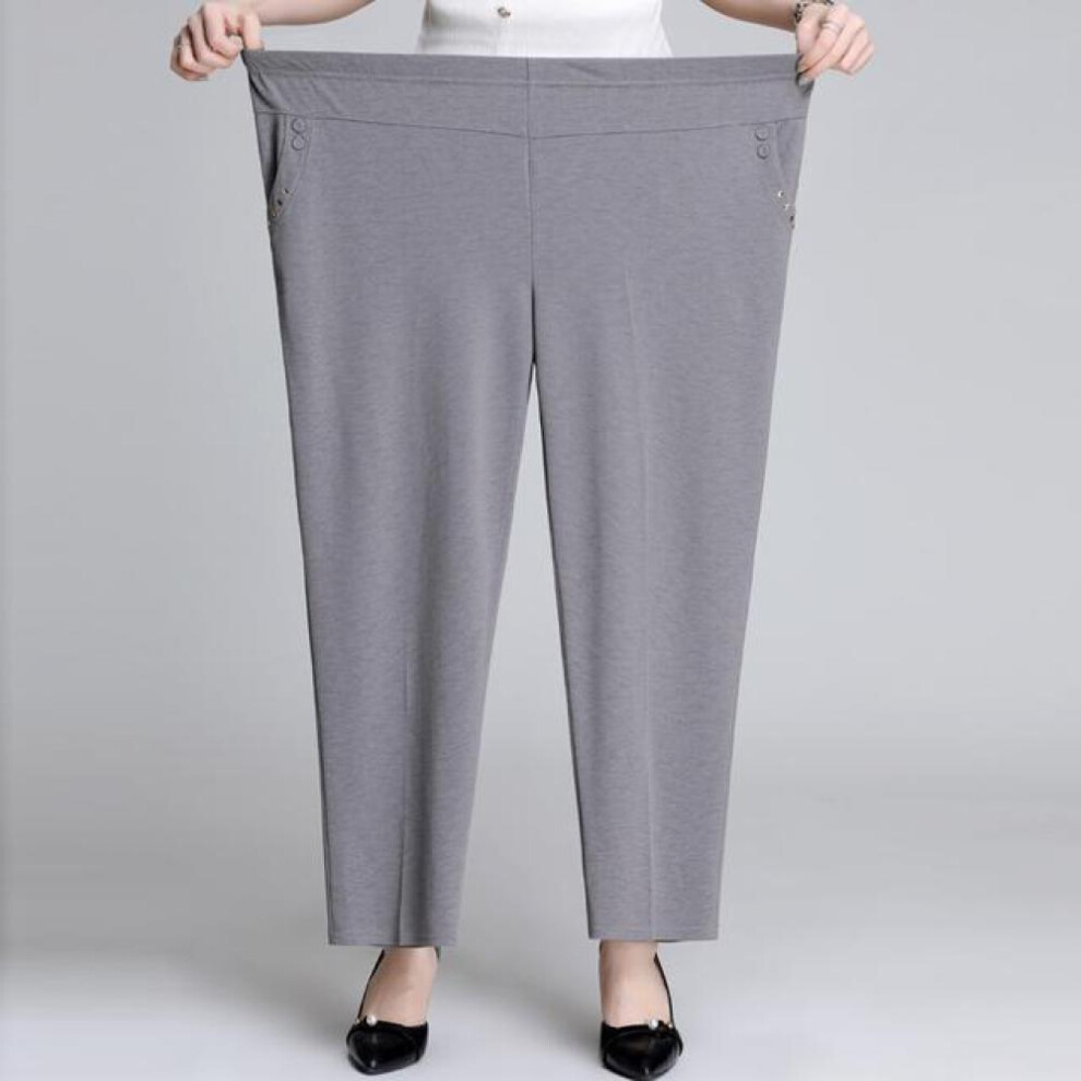 (grey, XXXXXL) New Women Summer Pants Solid Elastic High Waist Casual Pants Middle-aged Mother Pants Loose Straight Pants