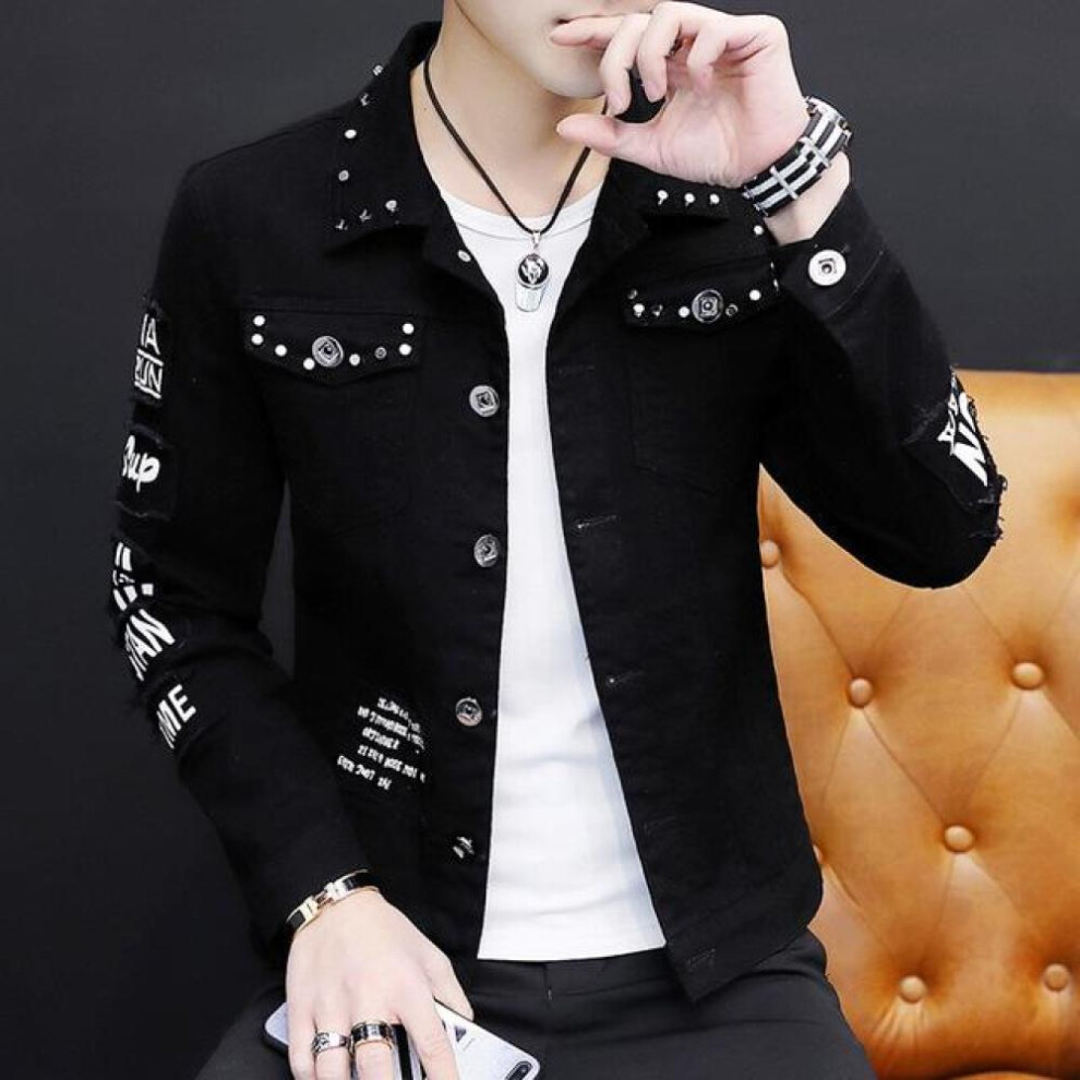 (black, M) Spring And Autumn Jeans Coat Men&apos;s Korean-style Fashion Students Handsome Versatile Jacket Men&apos;s Wear Summer Style Cowb