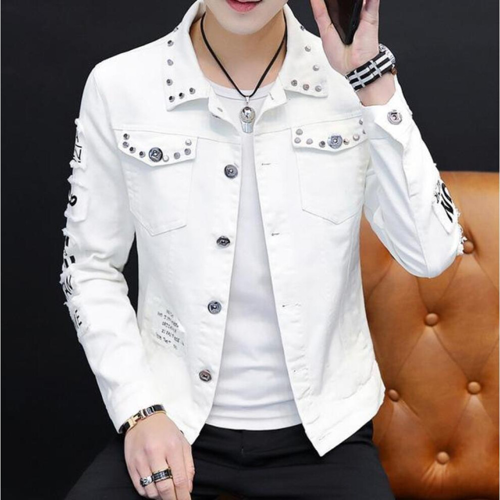 (white, M) Spring And Autumn Jeans Coat Men's Korean-style Fashion Students Handsome Versatile Jacket Men's Wear Summer Style Cowb