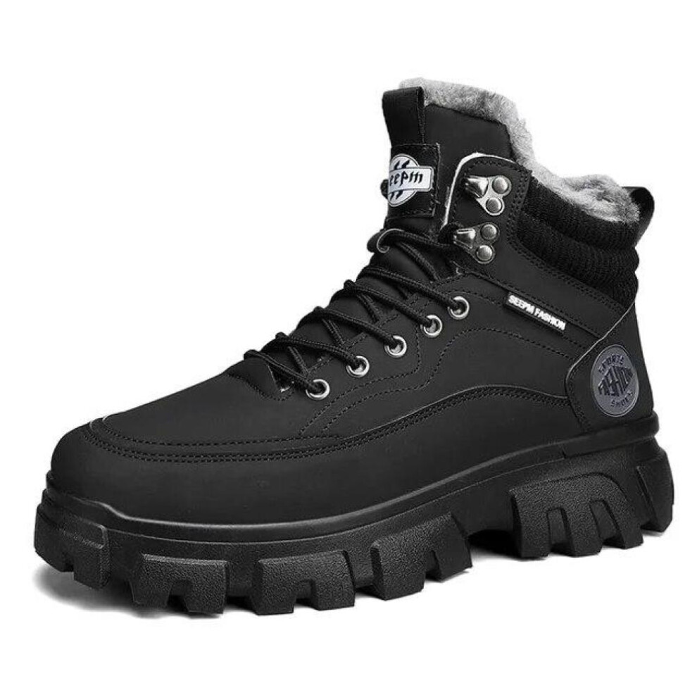 (black, 39) Men Tactical Winter Boots Mens Casual Ankle Winter Shoes High Top Platform Leather Outdoor Work Safety Sneakers