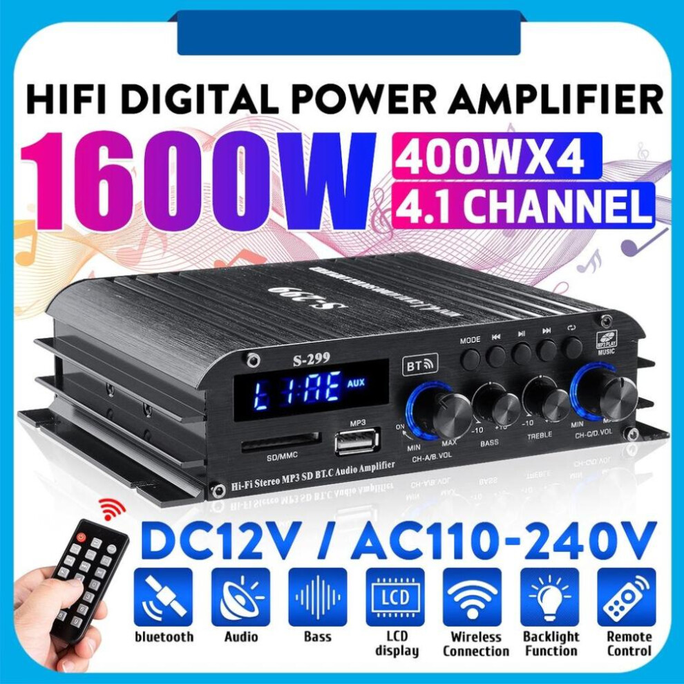 1600w 4.1 Channel Bluetooth Stereo Hifi Car Home Theater Amplifiers Sound Audio Amplifier Car Sound Speaker Digital Amplifiers