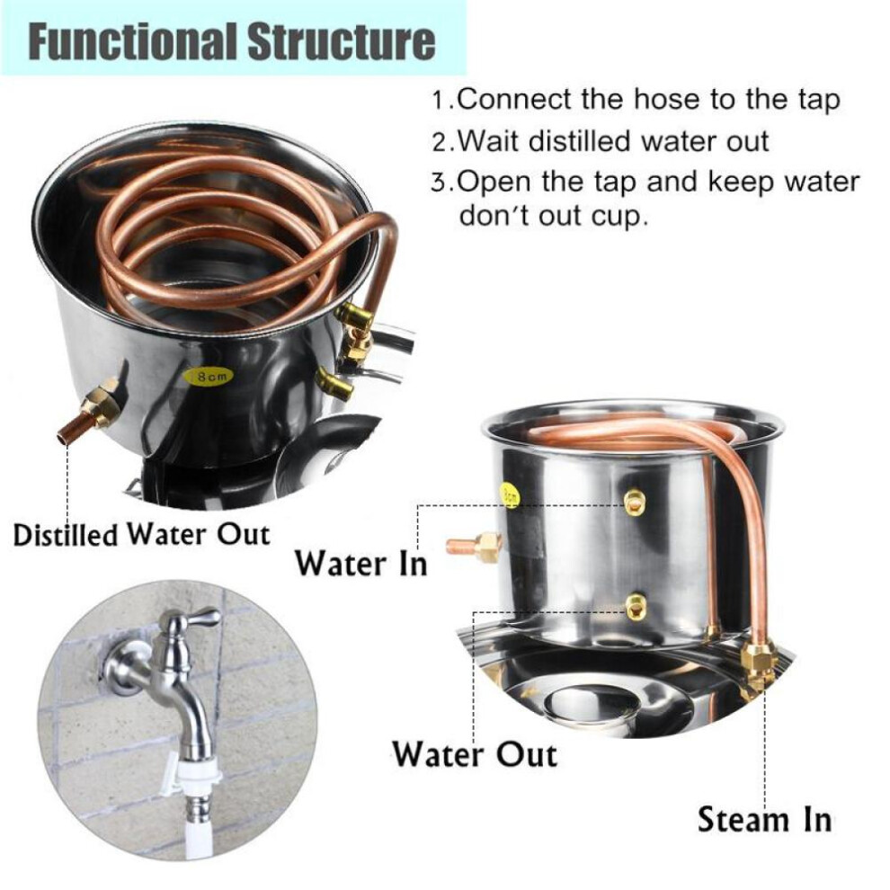 10l Distiller Moonshine Alcohol Stainless Copper Diy Home Water Wine Essential Oil Brewing Kit