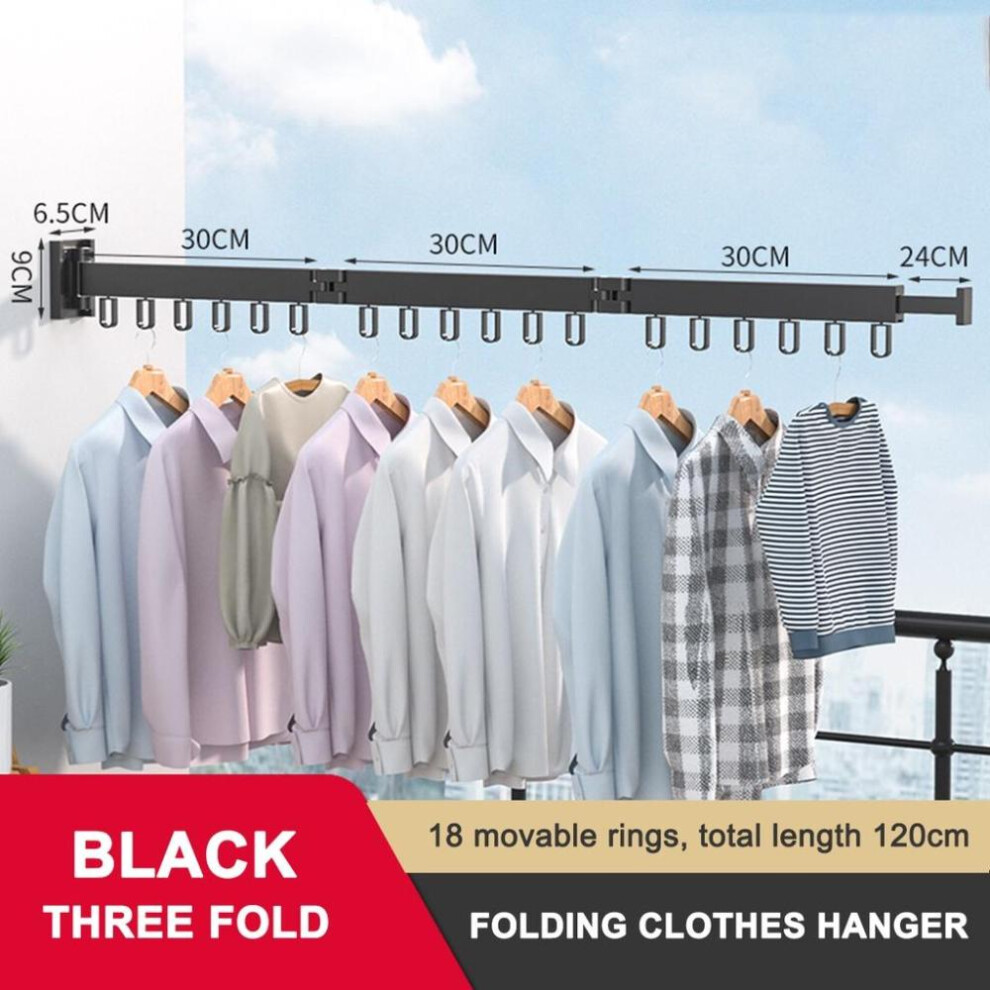 (Three FOLD) Retractable Folding Clothes Hanger Aluminum Drying Rack Wall-mounted Laundry Storage Space Save Home Hotel Cloth Hanger