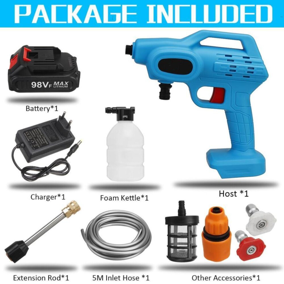 (1*Battery) 85bar 1800w Cordless Water Jet High Pressure Car Wash Guns Electric Car Washer Portable Wash Water Gun Spray