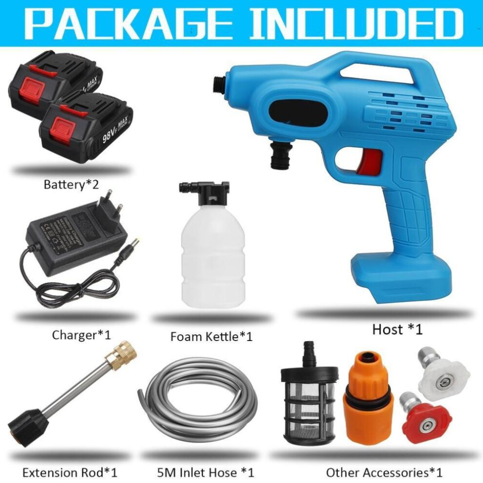 (2*Battery) 85bar 1800w Cordless Water Jet High Pressure Car Wash Guns Electric Car Washer Portable Wash Water Gun Spray