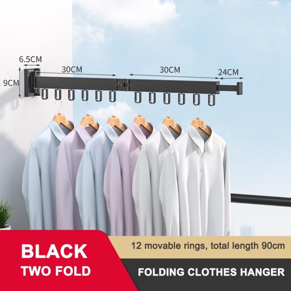 (Two FOLD) Retractable Folding Clothes Hanger Aluminum Drying Rack Wall-mounted Laundry Storage Space Save Home Hotel Cloth Hanger