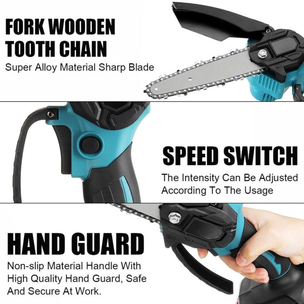 (blue, 1*Battery) 6inch 88vf 4000rpm Cordless Electric Chainsaw Wood Cutter Saw With 1/2 Battery For Makita 18v Battery