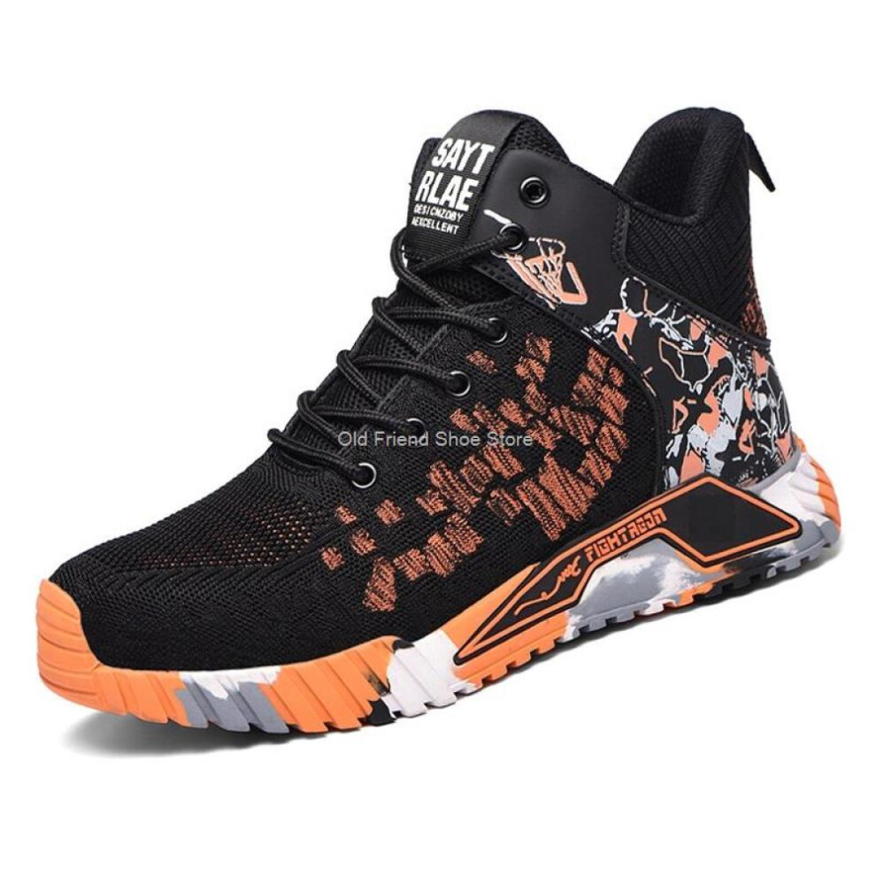 (orange, 44) High Top Comfortable Men&apos;s Safety Shoes Kevlar Puncture Proof Safety Shoes For Work Safety Boots Men Women Fashion Sneakers Safety Shoes Men
