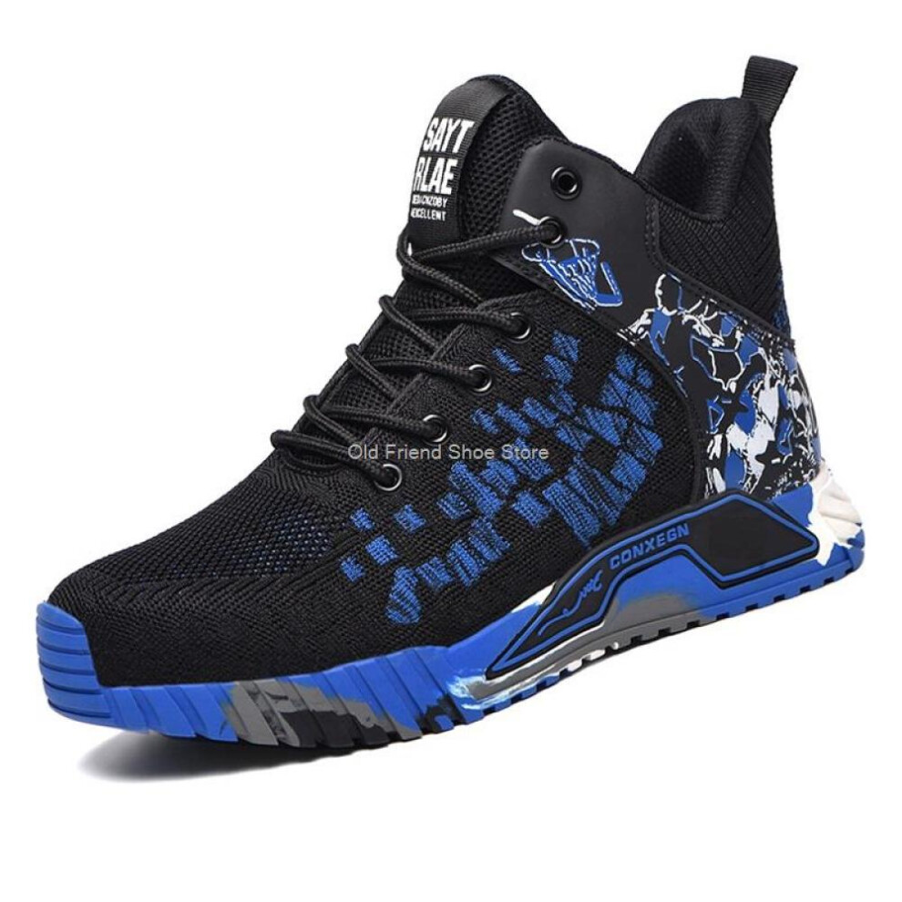 (blue, 46) High Top Comfortable Men&apos;s Safety Shoes Kevlar Puncture Proof Safety Shoes For Work Safety Boots Men Women Fashion Sneakers Safety Shoes Men