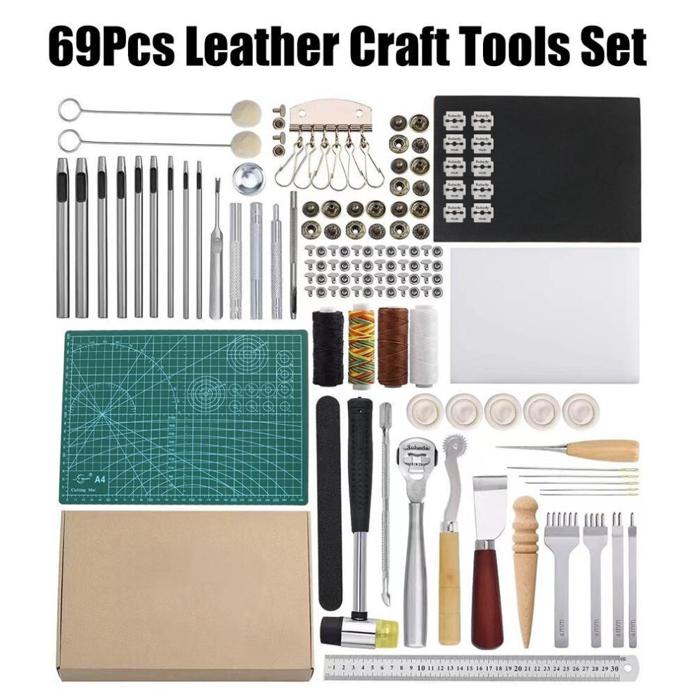 Stitching Punch 69pcs/set Professional Leather Craft Tools Saddle Groover Kit Accessories Diy Hand Sewing
