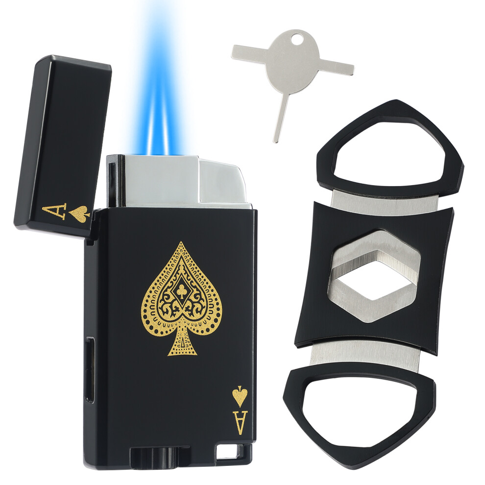 Yeuligo Black (Black) Cigar Cutter And Cigar Lighter Set