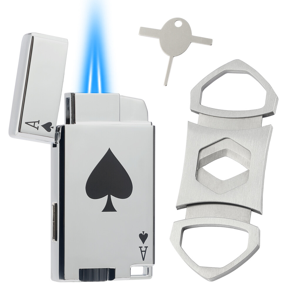 Yeuligo Silver (Silver) Cigar Cutter And Cigar Lighter Set