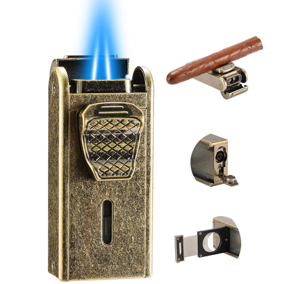 Yeuligo Golden (Golden) All In One Jet Flame Cigar Lighter Built-In Cutter