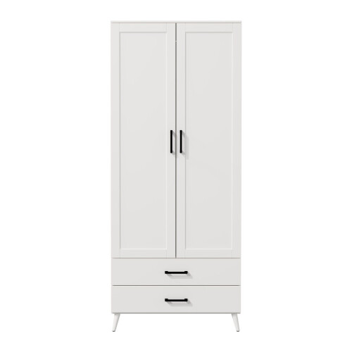 URBN Living (White) DEVON 180cm Modern Wardrobe 2 Door 2 Drawer Bedroom Storage with Hanging Rail 2