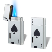 (Silver) Double Jet Flame Gas Lighter with Protect Cover