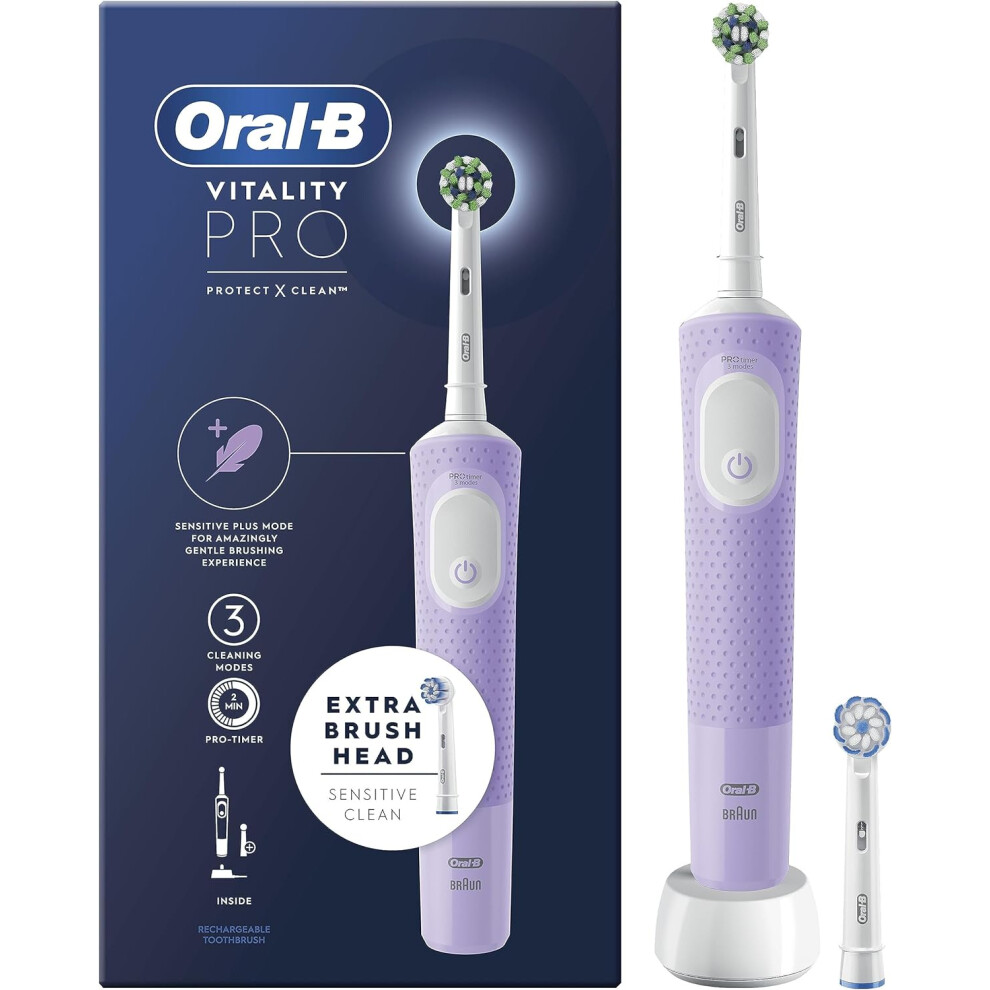 (Oral-B Vitality Pro Electric Toothbrushes For Adults, 1 Handle, 2 Toothbrush Heads, 3 Brushing Modes Including Sensitive) Oral B Oral-B Vitality Pro