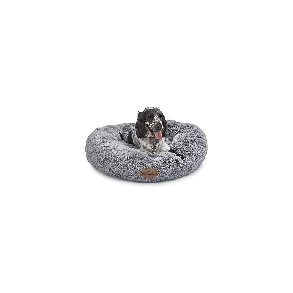 Silentnight Donut Calming Dog Bed Calming Dog Cat Pet Bed Anxiety Relief Soft Fluffy Doughnut Pillow Luxury Plush Dog Pillow Baske 85 cm Grey