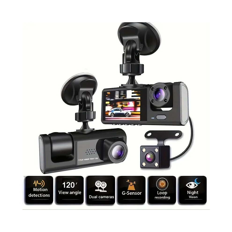 3-Channel Dash Cam 1080P Front, Rear & Inside with IR Night Vision