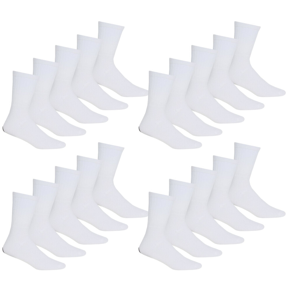 (20 Pack White) Panzy 10/20 Pairs Mens Sports Socks Cotton Rich Shoe Size 6-11 | Cushioned sports socks