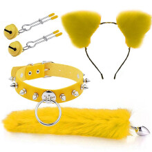 (Yellow) 4 Pcs Metal Massager Fox Tail Set Role Play Cosplay