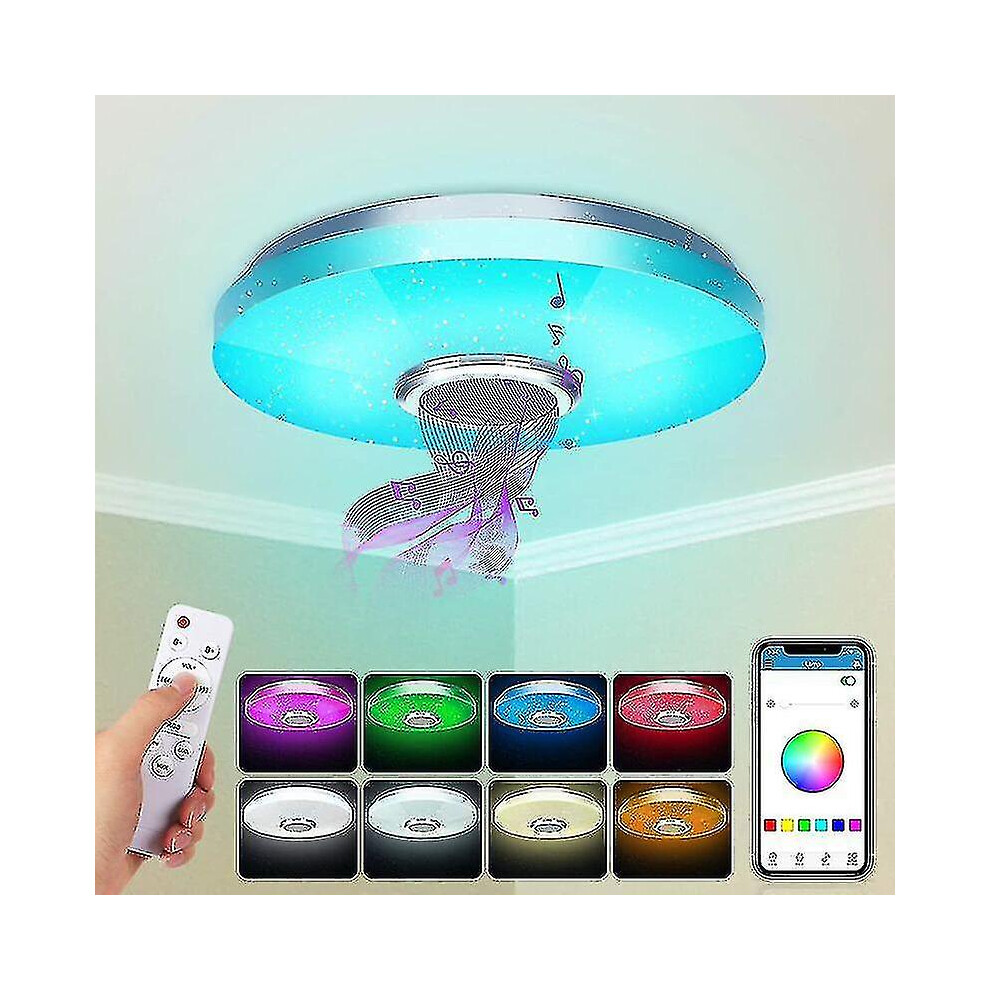 36w Led Ceiling Light With Bluetooth Speaker, Smart With Remote Control And App Control, Rgbw Color Change, Dimmable