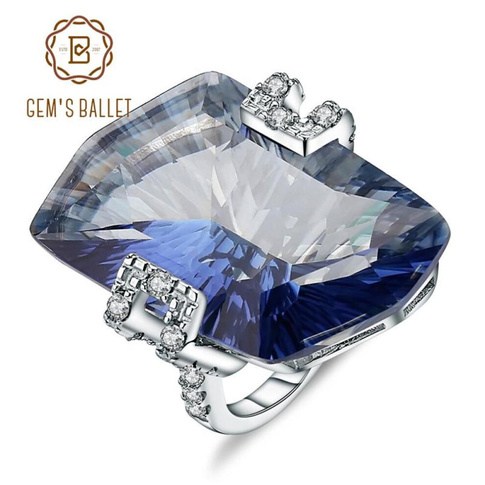 (9) Gb 21 .20ct Natura Iolite Blue Mystic Quartz Gemstone Cocktail Rings 925 Sterling Silver Fine Jewelry For Women