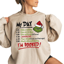(Khaki, 2XL) Women Christmas Grinch Printed Crew Neck Sweatshirt Long Sleeve Green Monster Pullover Jumper Tops