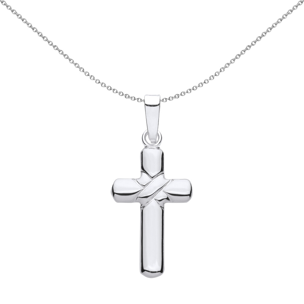 Jewelco London Unisex Rhodium Plated Sterling Silver Kiss Wrap Plain Rounded Cross Pendant Necklace 18 inch - GVX095