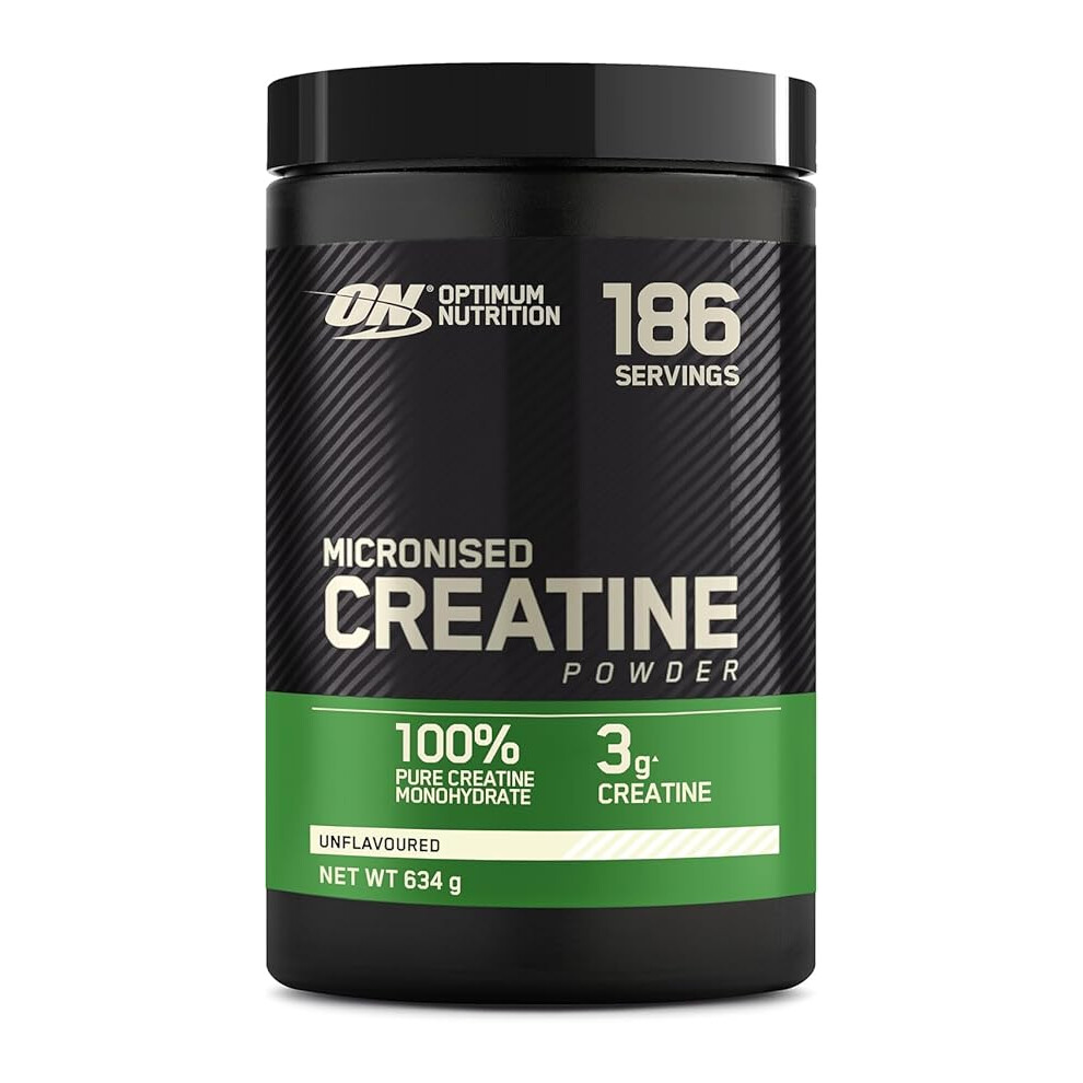 Optimum Nutrition Micronised Creatine Powder 100% Pure Creatine Monohydrate Powder  Performance and Muscle Power Unflavoured Shake 186 Servings 634 g