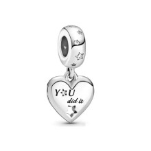 Christmas Occasions Heart & Star Congratulations Dangle Charm Bead Pendant Women Bangle S925 Sterling Silver
