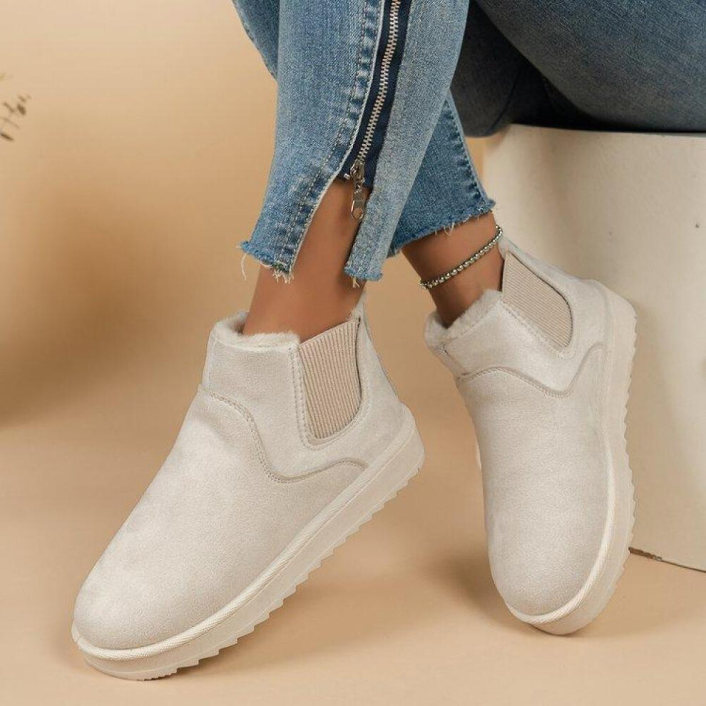 (beige, 44) 2024 Classic Thickened Fluff Women&apos;s Snow Boots Comfortable Warm Ankle Boots Women Winter Ladies Shoes Chunky Botas Mujer Q220