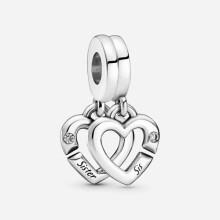 Christmas Jewelry Gift Linked Sister/ Sis Hearts Split Dangle Charm For Womens Bracelet