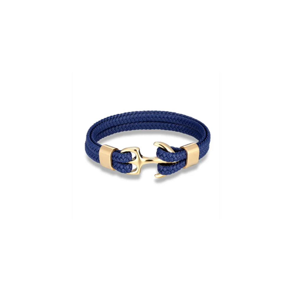 (23cm, Gold Blue) Fashion Leather Bracelet for Men Braid Multilayer Rope Chain
