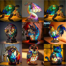 (Owl) Animal Table Lamp Series Dyed Resin Elephant Lamp Desktop Lion Night Light Fun Sea Turtle Table Night Light, 3d Stained Resin Animal Night Light Lamp