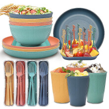 (Mixed Colors) Unbreakable Dinnerware Sets Camping Plates And Bowls Set Plastic Picnic Dinner Sets