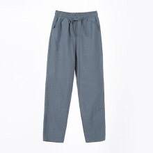 (gray, S) Women Solid Color Elastic Waist Ankle Length Pants Spring Summer Pure Cotton Pocket Ladies Trousers